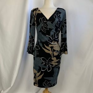 Frank Lyman NWT Gray, Tan, and Black Wrap Front Dress